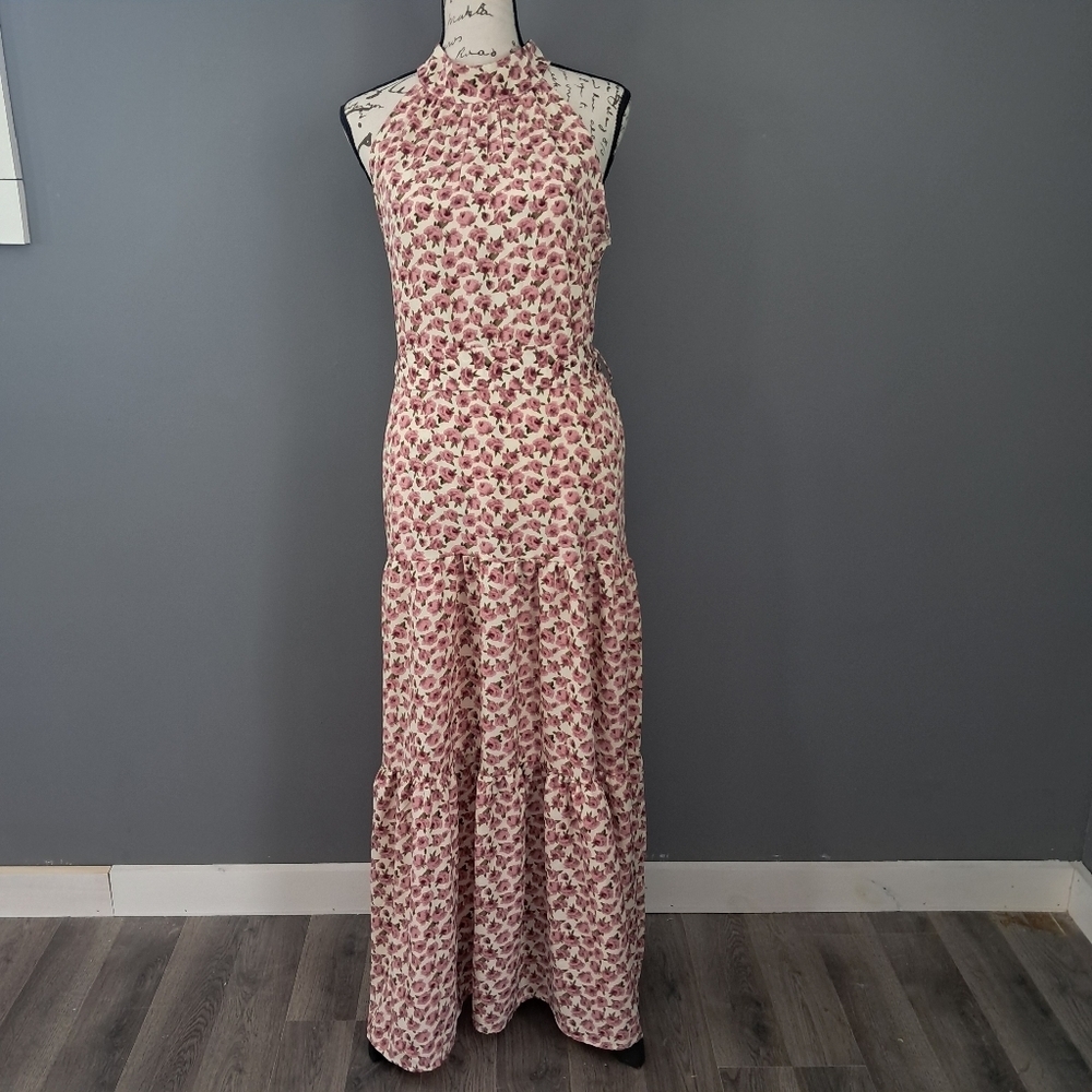 Shein Womens Floral Print Halter Tiered Dress Size Small - Picture 3 of 15